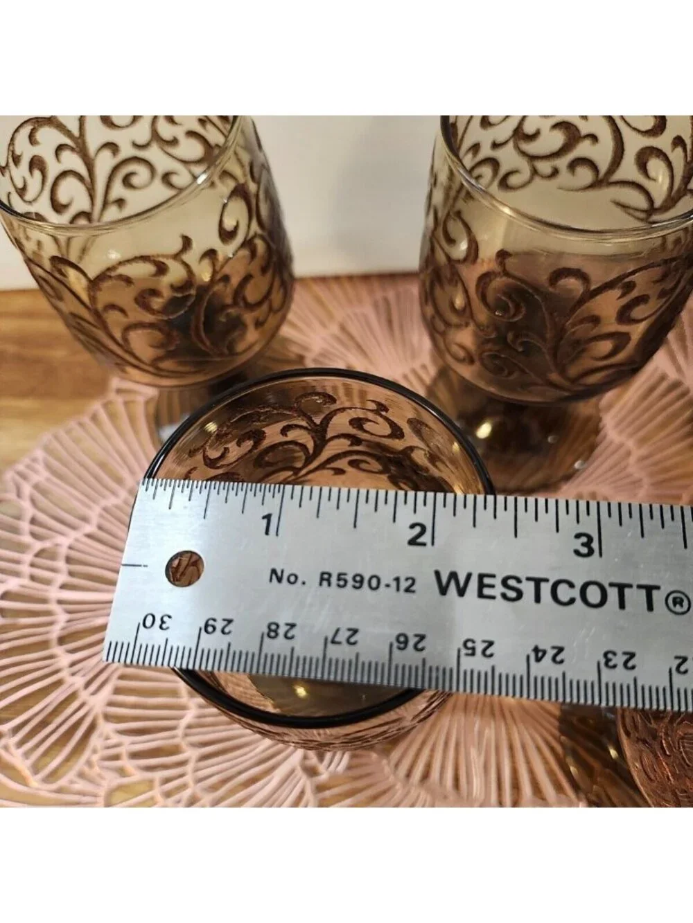 Libbey Prado Tawny Brown Raised Scroll Vintage Wine Water Goblets